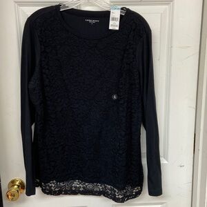 ‼️🆕‼️Laura Scott lace overlay black top size large